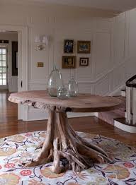 Groundwork Root Base Centerhall Table Made Of Reclaimed Cedar Tree Stump With Natural Edge Wood Top Wood Table Design Natural Edge Wood Tree Stump Furniture