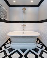 Black And White Tile Bathroom Shower Jeff Lewis Design Gorgeous Vintage Bathroom Design With Gray Ceiling With Pot Lights And Black Crown Jeff Lewis Design Bathtub Remodel Black White Bathrooms