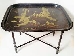 Large 19thc French Chinoiserie Tole Tray Table On Stand Tole Tray Tray Table Chinoiserie