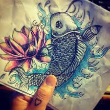 Koi tattoo designs are often combined with splashing water, cherry blossom and lotus flowers. Drawn Koi Carp Koi Lotus Pencil And In Color Drawn Koi Carp Koi Lotus Lotus Flower Tattoo Design Koi Fish Tattoo Flower Tattoo Designs