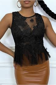 Maybe you would like to learn more about one of these? Top En Dentelle Noir Avec Tulle Plisse Top Femme Ideal Pour Fete