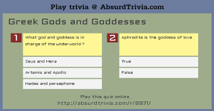 Trivia Quiz Greek Gods And Goddesses