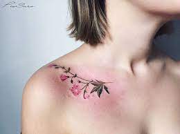 Delicate Nature Watercolor Tattoos By Pis Saro Collar Bone Tattoo Clavicle Tattoo Tattoos