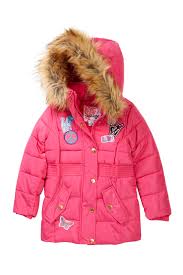 Kensie Girl Hooded Bubble Jacket With Faux Fur Trim Patches Toddler Girls Nordstrom Rack