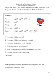 data handling tally chart on illnesses worksheet for 2nd