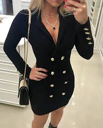 Plunge Neck Double Breasted Blazer Dress Blazer Dress Dresses For Work Double Breasted Blazer