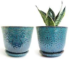 Sabine short planter in glacier. Gepege 6 Inch Beaded Ceramic Planter Set Of 2 With Drainage Hole And Saucer For Plants Indoor Outdoor Large Round Succulent Orchid Flower Pot Blue For Inner Pots Not Larger Than 5 Inch Pricepulse