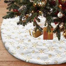 Jorlo christmas tree skirt large white & gold luxury faux. Lomohoo Christmas Tree Skirt Large White Gold Luxury Faux Fur With Snowflakes Tree Skirt Christmas Decorations Plush Tree Skirts Xmas Ornaments 48 Inches 122cm Buy Online At Best Price In Uae Amazon Ae
