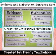 evidence elaboration anchor chart sort activity r a c e