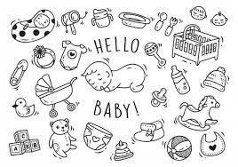 Baby Toys Clipart Black And White Baby Toys And Accessories Doodle Vintage Baby Toys Modern Baby Toys Doodle Baby