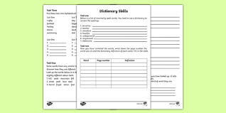 Grade 2 vocabulary worksheets on selecting the word that comes first in alphabetical order on each line. Dictionary Skills Worksheet English Resource Twinkl