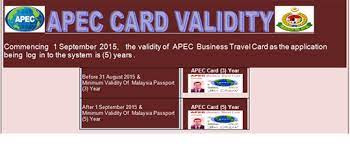 This card will enable to minimize time and costs incurred by businessman in keeping up with the visa. Apec Card Validity