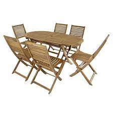Charles Bentley Wooden Fsc Acacia 6 Seater Oval Table Dining Set Oval Table Dining Wooden Patio Furniture Wooden Table And Chairs