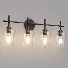Buy lamps, shades & more. Ralbay Vintage Bathroom Vanity Lighting Fixtures 4 Lights Industrial Matte Black Finish With Clear Glass Vanity Lights Farmhouse Bathroom Vanity Lights Wall Sconce Amazon Com