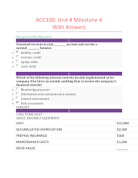 Acc 100 Unit 4 Milestone 4 Summer 2020 With Answers 100 Score In 2020 Company Financials The Unit Internal Control