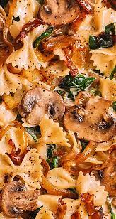 Creamy Bow Tie Pasta With Spinach Mushrooms And Caramelized Onions Pasta Dinners Recipes Pasta Recipes