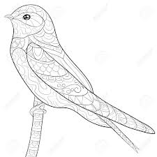 Mandala shark coloring page for adults. A Cute Swallow On The Brunch With Ornaments Image For Relaxing Activity A Coloring Book Page For Adults Zen Art Style Illustration For Print Poster Design Royalty Free Cliparts Vectors And Stock Illustration Image 114297654