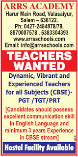 Wanted jobs in coimbatore, tamil nadu. Arrs Academy Salem Wanted Pgt Tgt Teachers Jobs Facultyplus