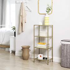 2 tier glass corner shelves shelf bathroom bath. Amazon Com Vasagle Bathroom Storage Shelf Tempered Glass Storage Rack 4 Tier Display Shelf Sturdy Easy To Assemble For Living Room Bathroom Office Golden Ulgt28g Kitchen Dining