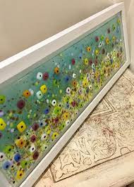 Fused Glass Fused Glass Spring Floral Art Fused Glass Wall Art Cornish Fused Glass Spring Flowers Flower Meadow Art Fused Glass Wall Art Glass Wall Art Glass Art Installation