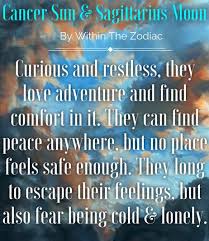 They often talk about old trips taken with the family or past events they found to be significant in their lives. Within The Zodiac Description For Cancer Sun Sagittarius Moon
