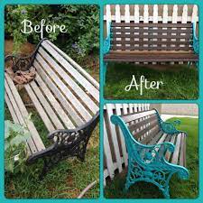 Bench Project Rustoleum New Hardware Lacquer Turned An Old Park Bench Into A New Seaside A Painted Garden Furniture Painted Benches Pallet Garden Furniture