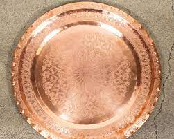 Home antique tray metal (15). Large Antique Moroccan Hammered Copper Tray Platter For Sale At 1stdibs
