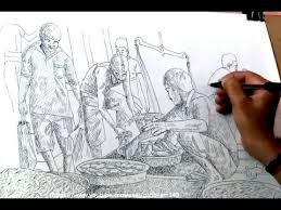 How to draw village scenery with pencil how to draw village scenery with pencil and mastering the drawing of scenery is deemed to be an… india flower market street painting by dominique amendola. Pencil Drawing Market Drawing Easy Novocom Top
