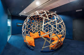 Bluelink Office Monom Spheric Wooden Sculpture For The Relax Zone Office Furniture Design Breakout Area Prague