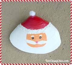 Vintage coastal christmas ornament lot sand dollars santa painted shell tx hi. Painted Santa Claus Clam Shells Christmas Decorations The Classy Chics Seashell Crafts Shell Crafts Diy Christmas Crafts For Kids
