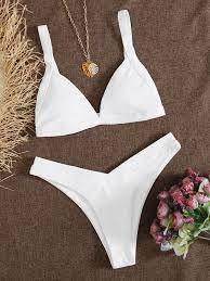 Realizzato con gioia e attenta attenzione Costume Da Bagno Bikini Con Vita Alta Triangolo A Costine Shein Italia