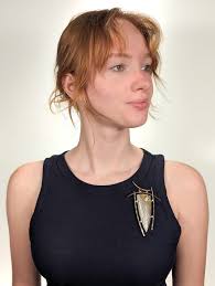 Joseph Downs Signed Modernist Gilt Sterling Silver & Multi-gemstone Brooch 