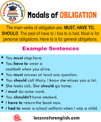 Modals Of Obligation Definition And Example Sentences The Main Verbs Of Obligation Are Must Have To Should The Past Of Main Verbs Sentences Learn English