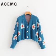 Aoemq Women Cardigan Female Sweaters Cute Light Green Symbol Life Vintage Sweater Spring Sweaters With Flower Print Women Tops Cardigans Aliexpress