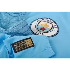 100% polyester ventilated mesh panel inserts machine wash, tumble dry low side insets for mobility breathable mesh fabric delivers optimal ventilation short sleeve imported embroidered logo swoosh on right chest size chart: 2018 19 Nike Leroy Sane Manchester City Home Jersey Soccerpro