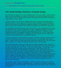 The novel was inspired by a youthful romance fitzgerald had with socialite ginevra. The Great Gatsby Character Analysis Free Essay Example Studydriver Com