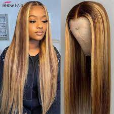 Perruque Lace Front Wig Cheveux Naturels Ishow Perruque Cheveux Humains Lisse Reflets Ombre Marron Human Hair Lace Wigs Wig Hairstyles Blonde Highlights
