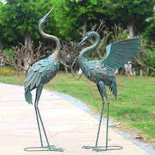Buy Oritty 33 37 Inch Metal Crane Garden Statue Decor Bird Garden Sculpture Statues Outdoor Decoration For Yard Patio Lawn Backyard Pool Vintage Spread Wings Crane Set Of 2 Online In Indonesia B08s6wss5s