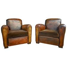 Pair Of French Leather Club Chairs With Velvet Cushions Leather Club Chairs Club Chairs Velvet Cushions