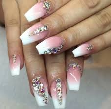 Black And White Ombre Nails With Glitter Pink And White Ombre Nails With A Beautiful Rhinestone Touch Ombre Nails Rhinestone Nails Ombre Nails Glitter