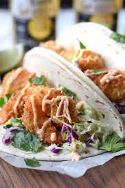 Crispy Shrimp Tacos With Cilantro Slaw Butter Your Biscuit Recipe Cilantro Lime Slaw Crispy Shrimp Crispy Shrimp Taco Recipe