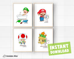 You might also be interested in dot to dots from cartoons category. Set Of 4 Super Mario Party World Mix Brushing Bathing Hand Washing Pooping Toilet Boys Bathroom Nintendo Printable Decor