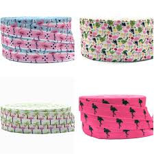 Us 2 87 18 Off 10yard 16mm Flamingo Palm Tree Print Fold Over Elastic Foe Webbing For Headband Diy Sewing Hair Tie Gift Decoration Accessories In