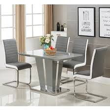6 piece dining room set with a soft cornered triangle table. Memphis Glass Dining Table Small In Grey And 4 Symphony Chairs Furniture In Fashion