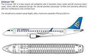 Air Astana Airlines Embraer 190 Aircraft Seating Chart