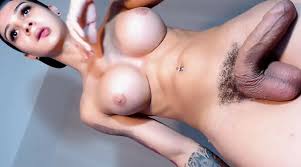 Trans big tits, strokes and jerks cock till she drains cum - DONKPARTY.com