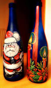 Christmas Gifts Decorated Bottles Of Wine Hand Painted Acrylic Paint Painted Glass Bottles Wine Bottle Art Christmas Wine Bottles