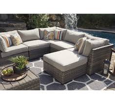 Carmel Grey Rect 5pc Outdoor Sectional Free Ottoman Free Coffee Table Outdoor Seating Set Armless Chair Outdoor