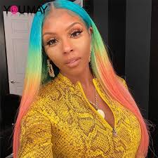 Straight Full Lace Human Hair Wigs Rainbow Colored Peruvian Wig Pre Plucked Baby Hair 30 Inch Wig T Lace You May Colorful Wig Human Hair Lace Wigs Aliexpress