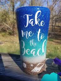 Glitter Yeti Beach Fade Ocean Beach Mermaid Cup Ocean Custom Glitter Gifts For Her Vacation Tumbler Tumbler Cups Diy Yeti Cup Designs Vacation Tumbler